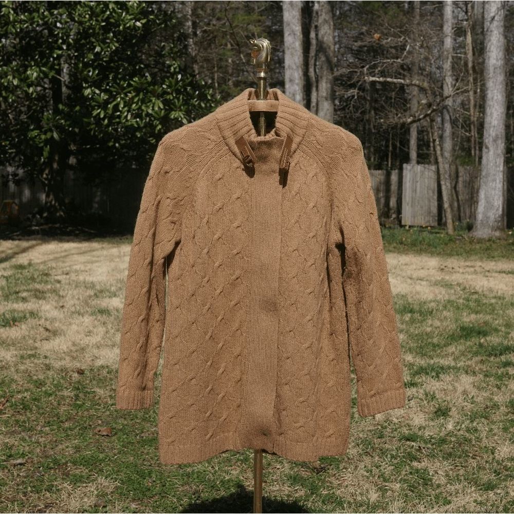 Talbots Camel Cable Knit Equestrian Cardigan Sweater
